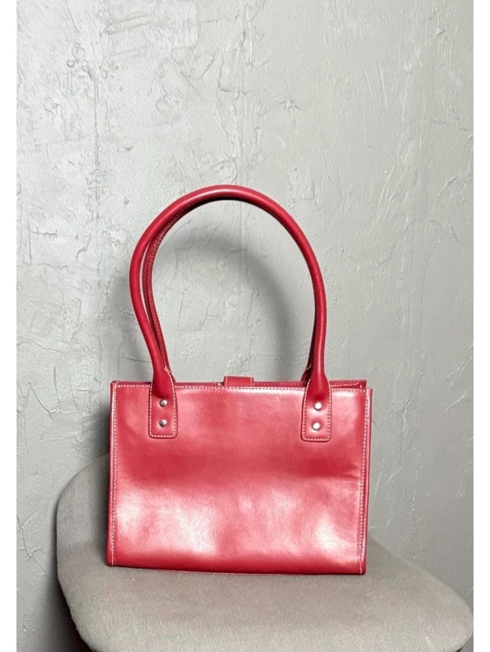 2000's Red Leather Top Handle Bag MAXIMA by Wilson's Minimalist Tote Purse